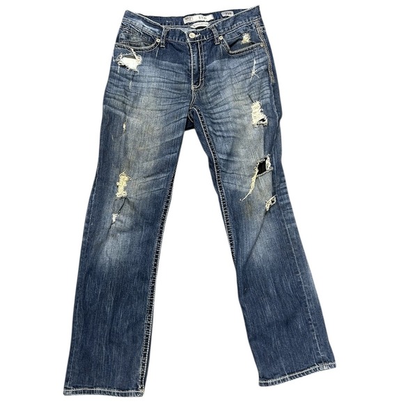BKE Ryan Straight Leg‎ Jeans 32R Distressed Blue Denim Medium Wash Men's Casual - Picture 1 of 7
